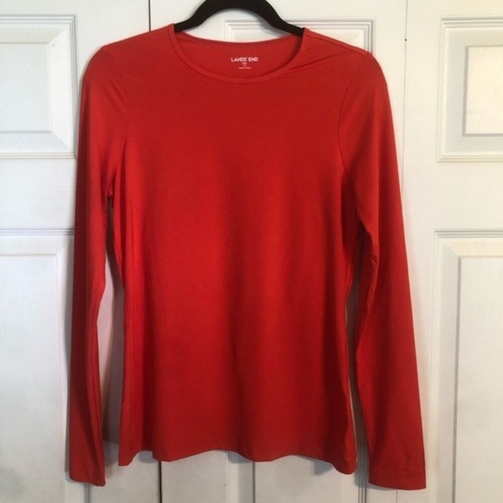 LANDS' END Sleep Lounge Orange Long Sleeve Top 6-8 Stretch Soft Cozy Loungewear